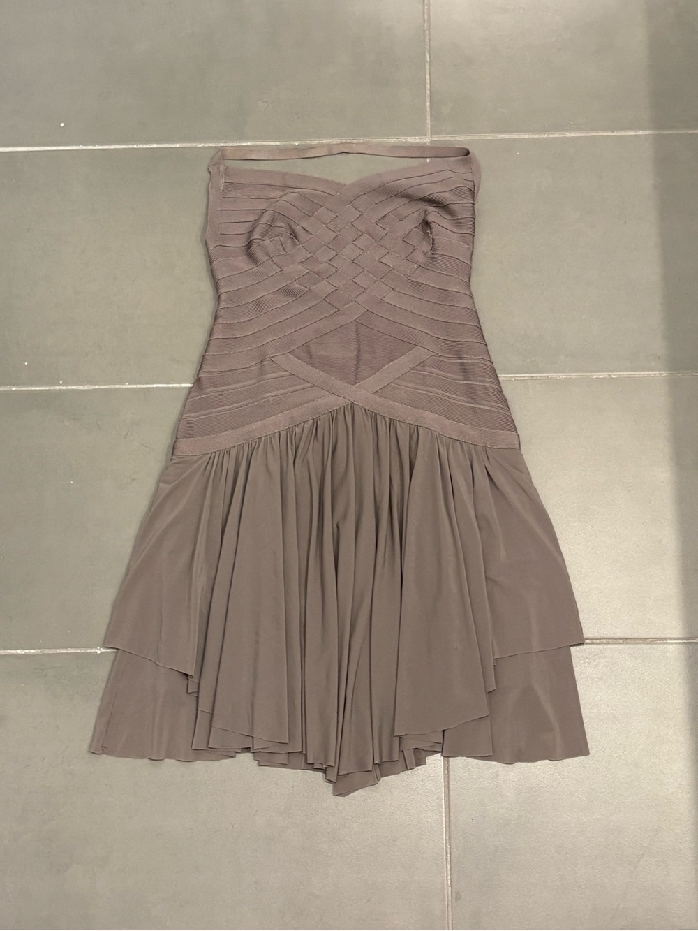 SOLD!! Vintage Herve Leger Taupe Bandage & Layered Cocktail Dress - Picture 15 of 15